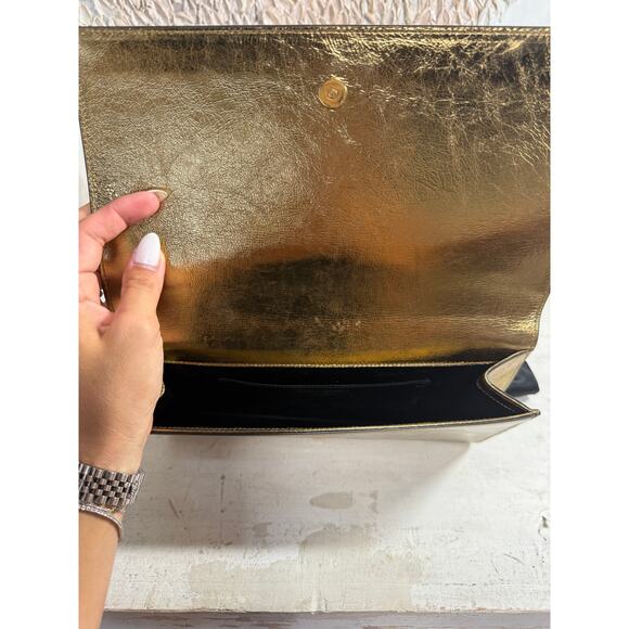 NWT Saint Laurent Metallic Calfskin Monogram Belle De Jour Clutch Gold Large - Picture 5 of 6